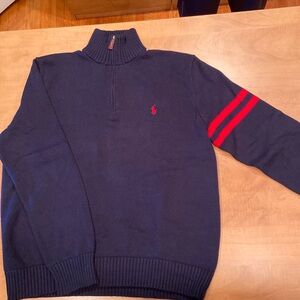 Polo quarter zip navy/ red stripe sweater